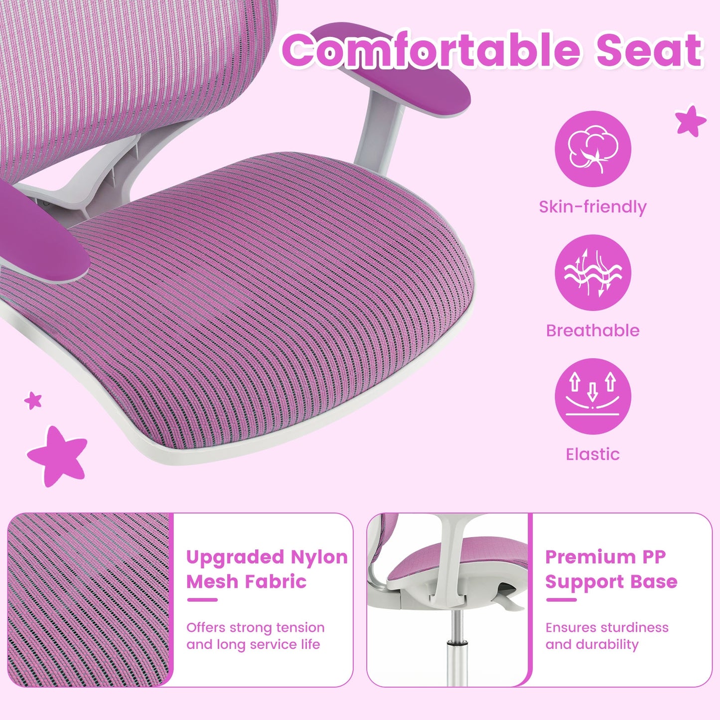 Swivel Mesh Children Computer Chair with Adjustable Height-Purple
