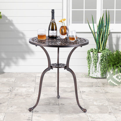24 Inch Round Cast Aluminum Table Patio Dining Bistro Table with 2 Inch Umbrella Hole-Copper