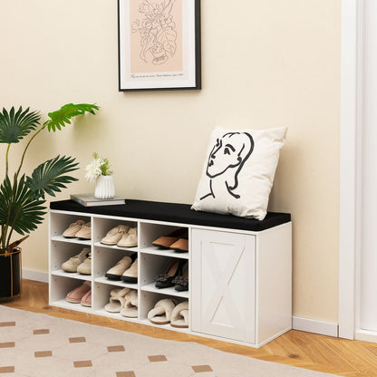 9-cube Shoe Bench with Adjustable Shelves and Removable Padded Cushion-Gray