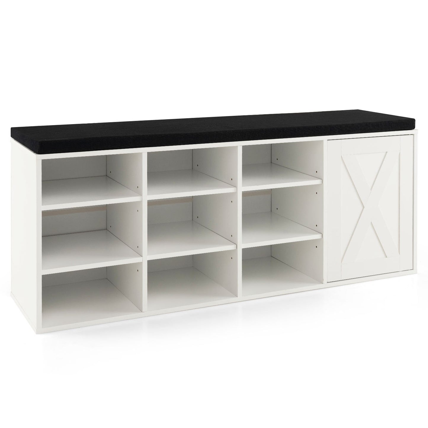 9-cube Shoe Bench with Adjustable Shelves and Removable Padded Cushion-Gray