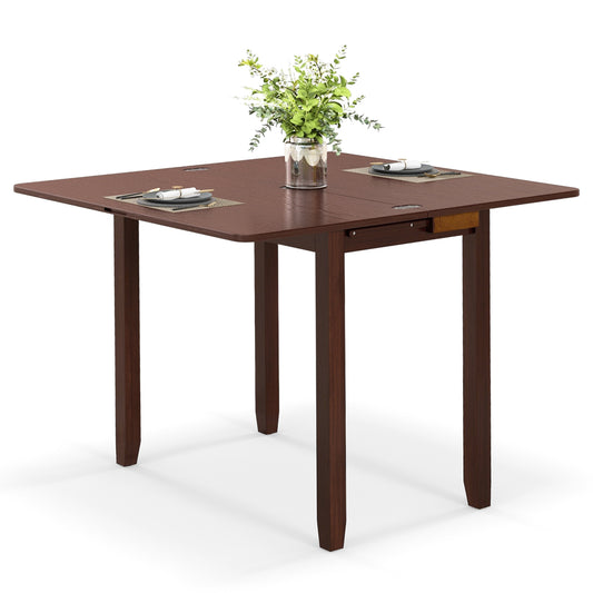 Mid Century Folding Dining Table for 4 People Extendable Kitchen Table with Hidden Storage-Brown