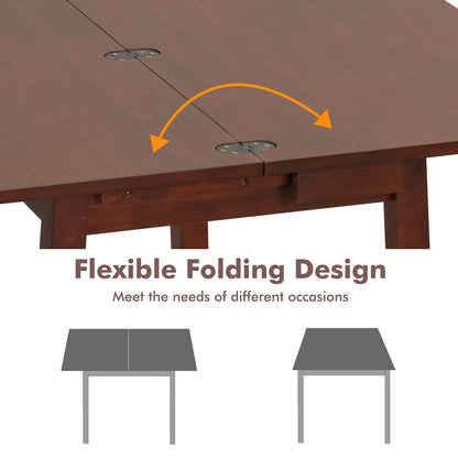 Mid Century Folding Dining Table for 4 People Extendable Kitchen Table with Hidden Storage-Brown