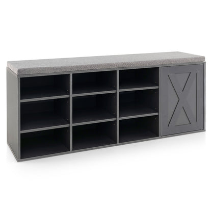 9-cube Shoe Bench with Adjustable Shelves and Removable Padded Cushion-Gray