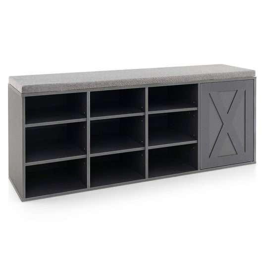 9-cube Shoe Bench with Adjustable Shelves and Removable Padded Cushion-Gray