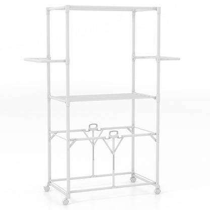 68.5 Inches Foldable Aluminum Laundry Rack with Hanging Rods and Drying Shelves-White