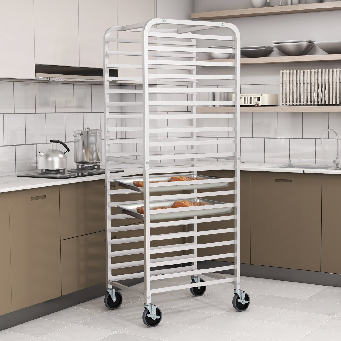 20-tier Bun Pan Speed Rack with Lockable Rubber Wheels