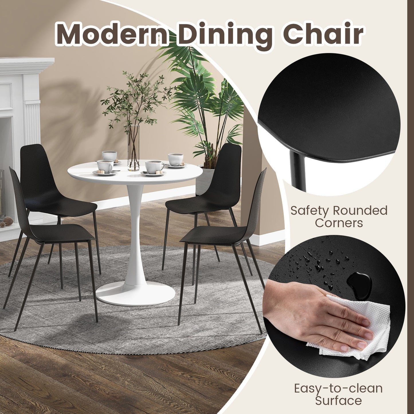 Armless Dining Chair Set of 4 Leisure Chair with Anti-slip Foot Pads-Black