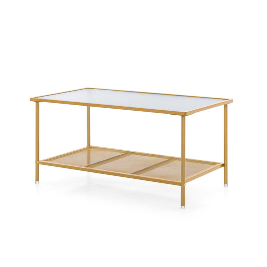 2-Tier Coffee Table with Shelf Center Tea Table with Tempered Glass Top-Golden