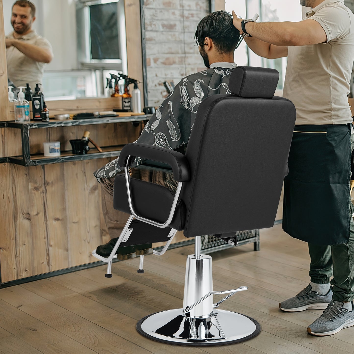 360 Degrees Swivel Salon Hydraulic Barber Chair with Adjustable Headrest and Reclining Backrest-Black