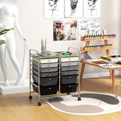 12-Drawer Rolling Storage Cart with Removable Drawers and Lockable Wheels-White