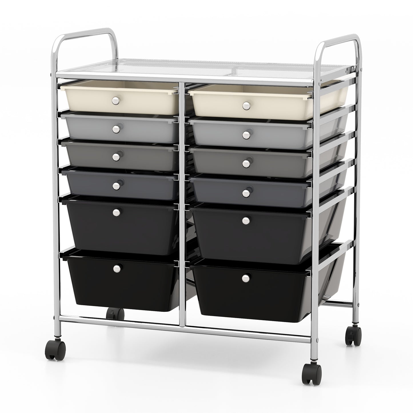12-Drawer Rolling Storage Cart with Removable Drawers and Lockable Wheels-Gray