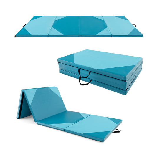 10' x 4' x 2" Folding Exercise Mat with Hook and Loop Fasteners-Blue