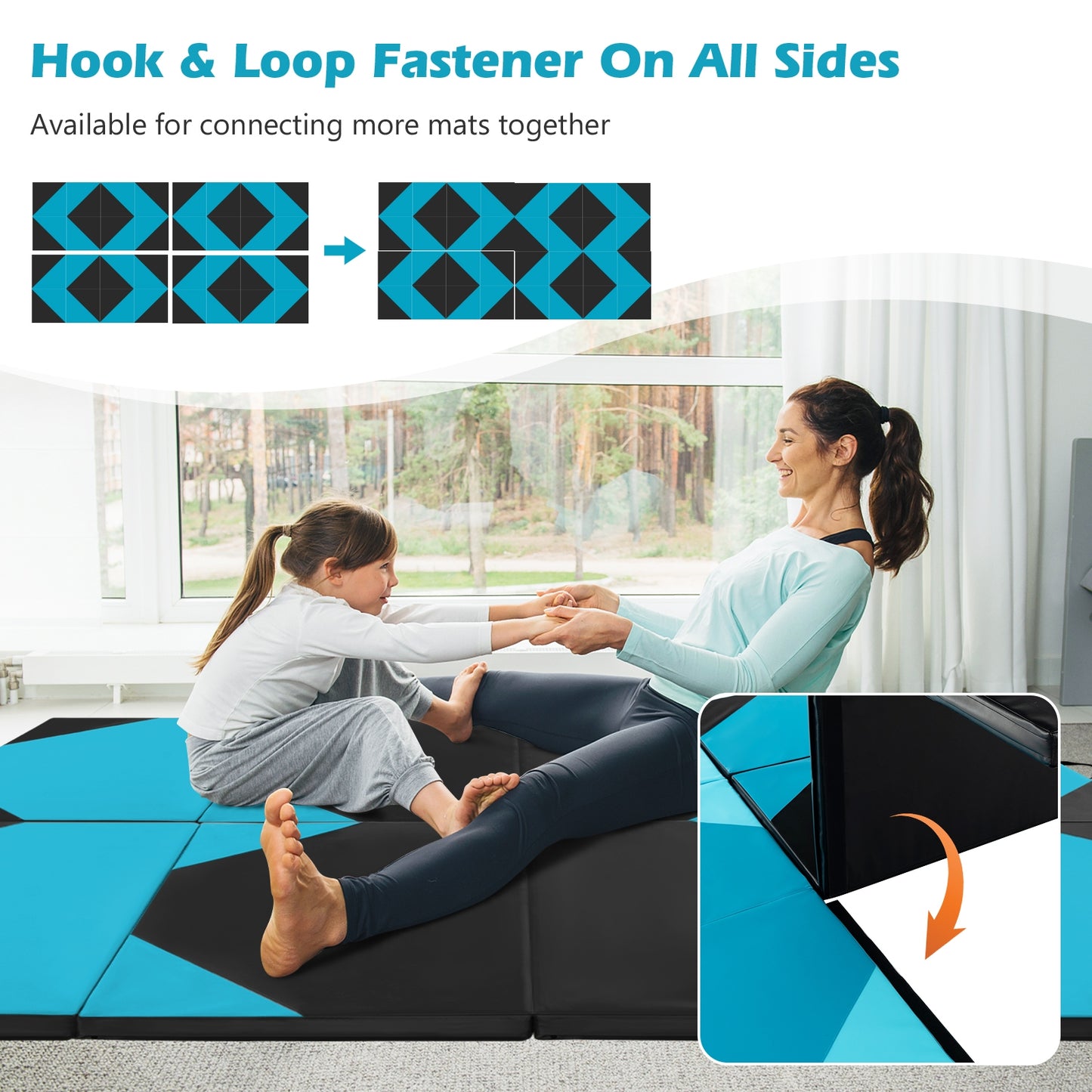 10' x 4' x 2" Folding Exercise Mat with Hook and Loop Fasteners-Navy