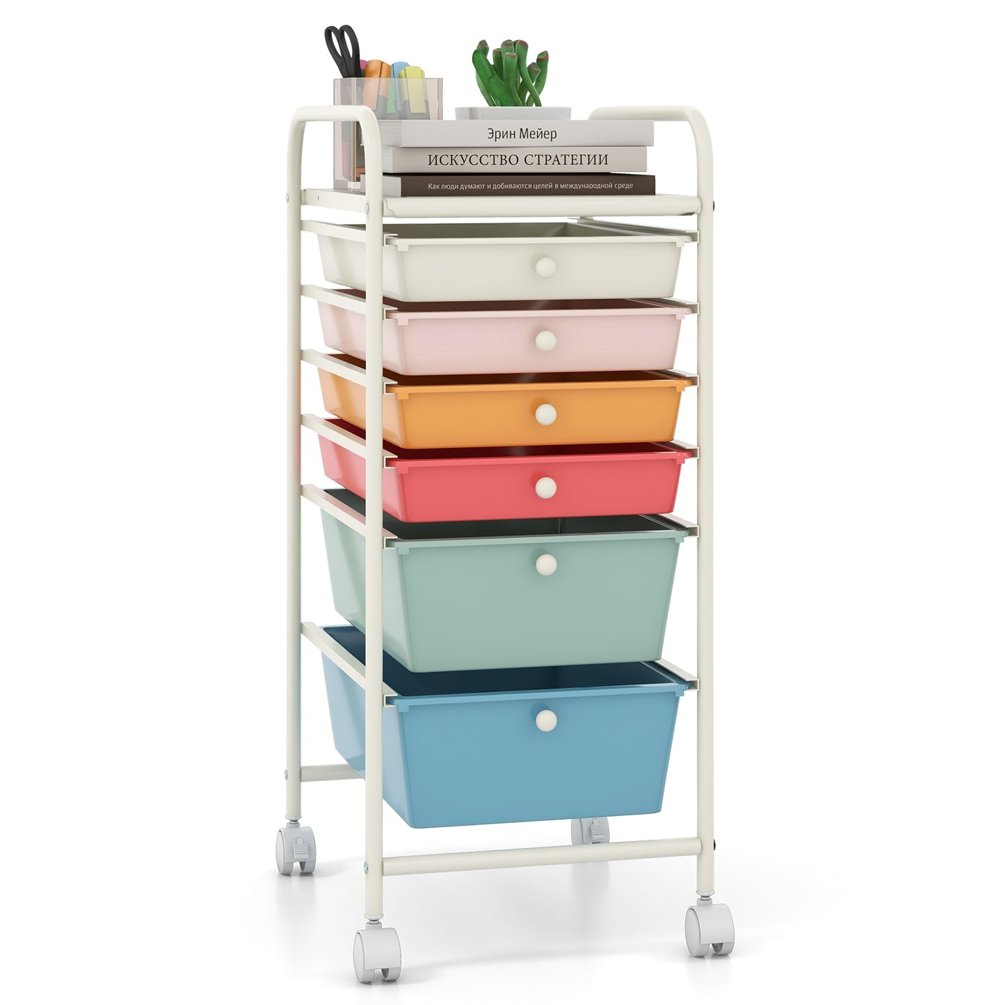 6 Drawers Rolling Storage Cart Organizer-Macaron