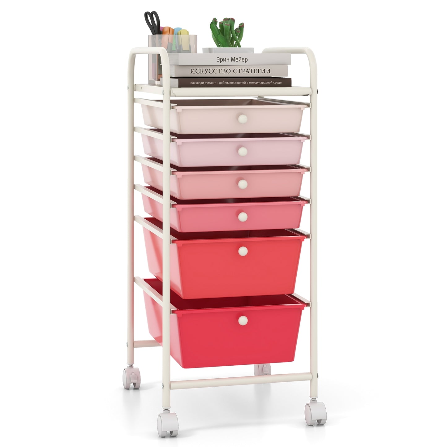 6 Drawers Rolling Storage Cart Organizer-Pink