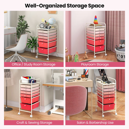 6 Drawers Rolling Storage Cart Organizer-Pink