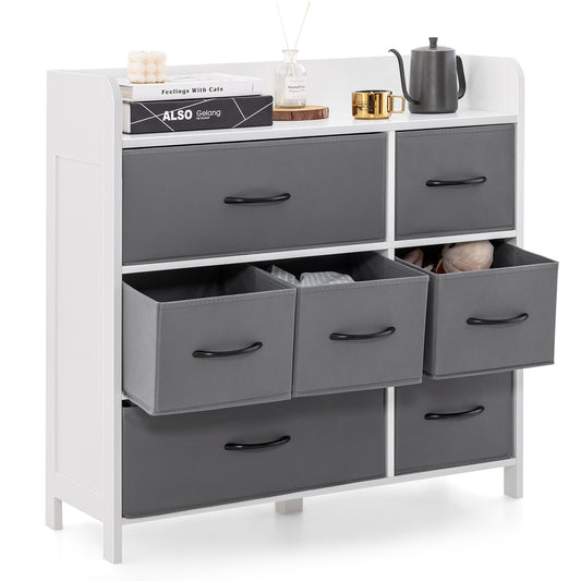 Fabric Dresser with 7 Drawers for Bedroom-White