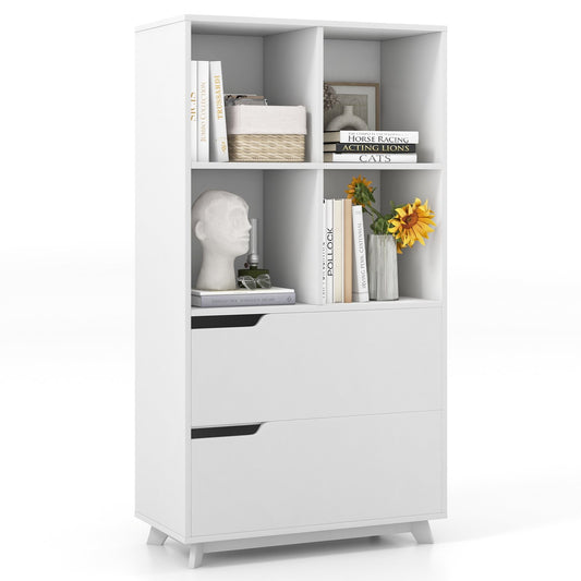 4-Tier Open Bookcase with 2 Drawers and 4 Storage Cubes-White