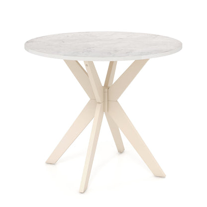 36-Inch Mid Century Modern Kitchen Table with Faux Marble Tabletop and Solid Rubber Wood Legs-Black