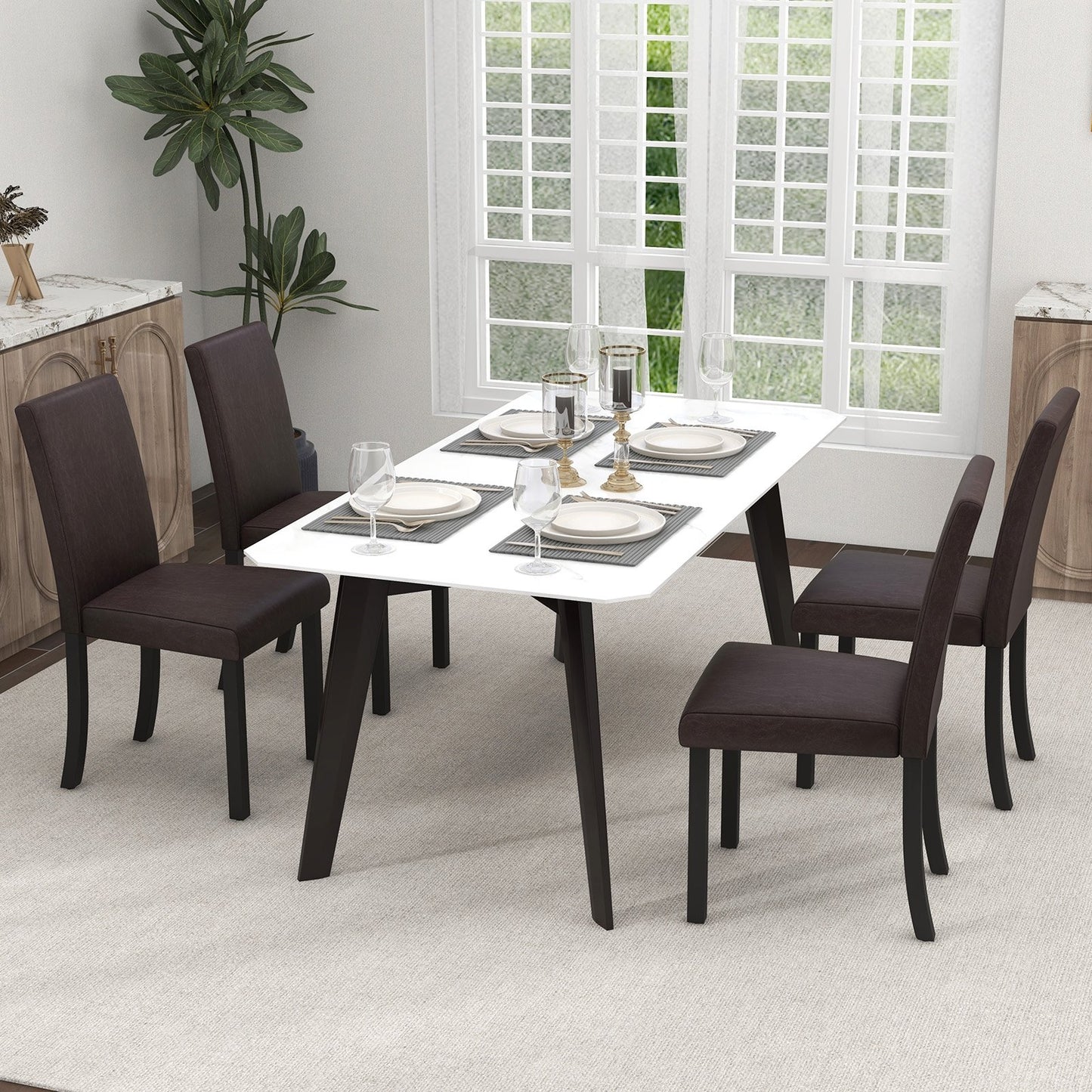 Dining Chair Set of 4 Upholstered Kitchen Dinette Chairs with Wood Frame-Black