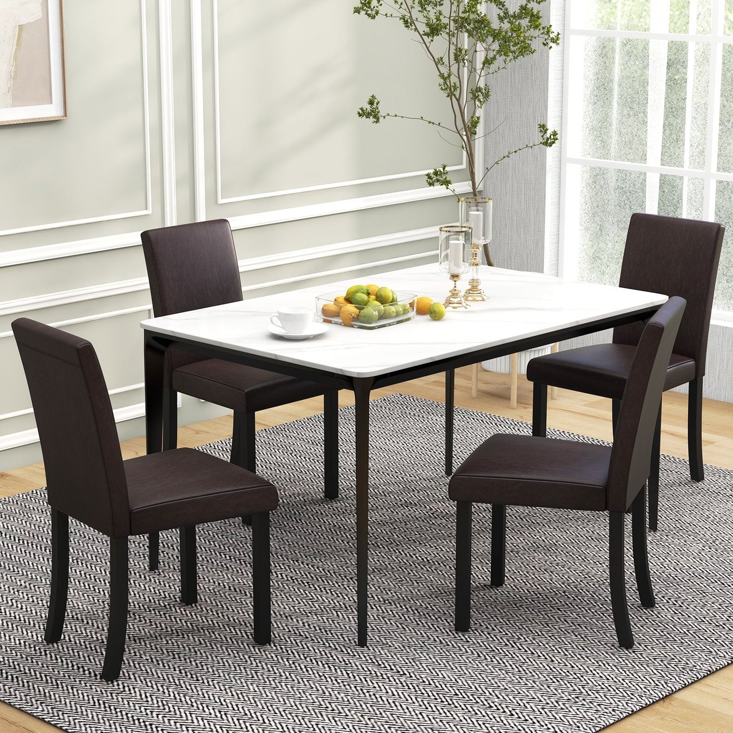 Dining Chair Set of 4 Upholstered Kitchen Dinette Chairs with Wood Frame-Black