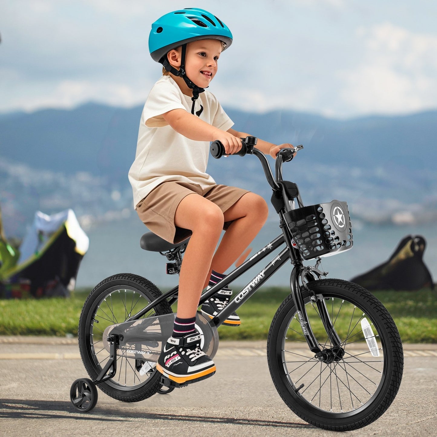 14 Inch Kids Bike with Basket and Training Wheels for Children Aged 4-5 Years Old