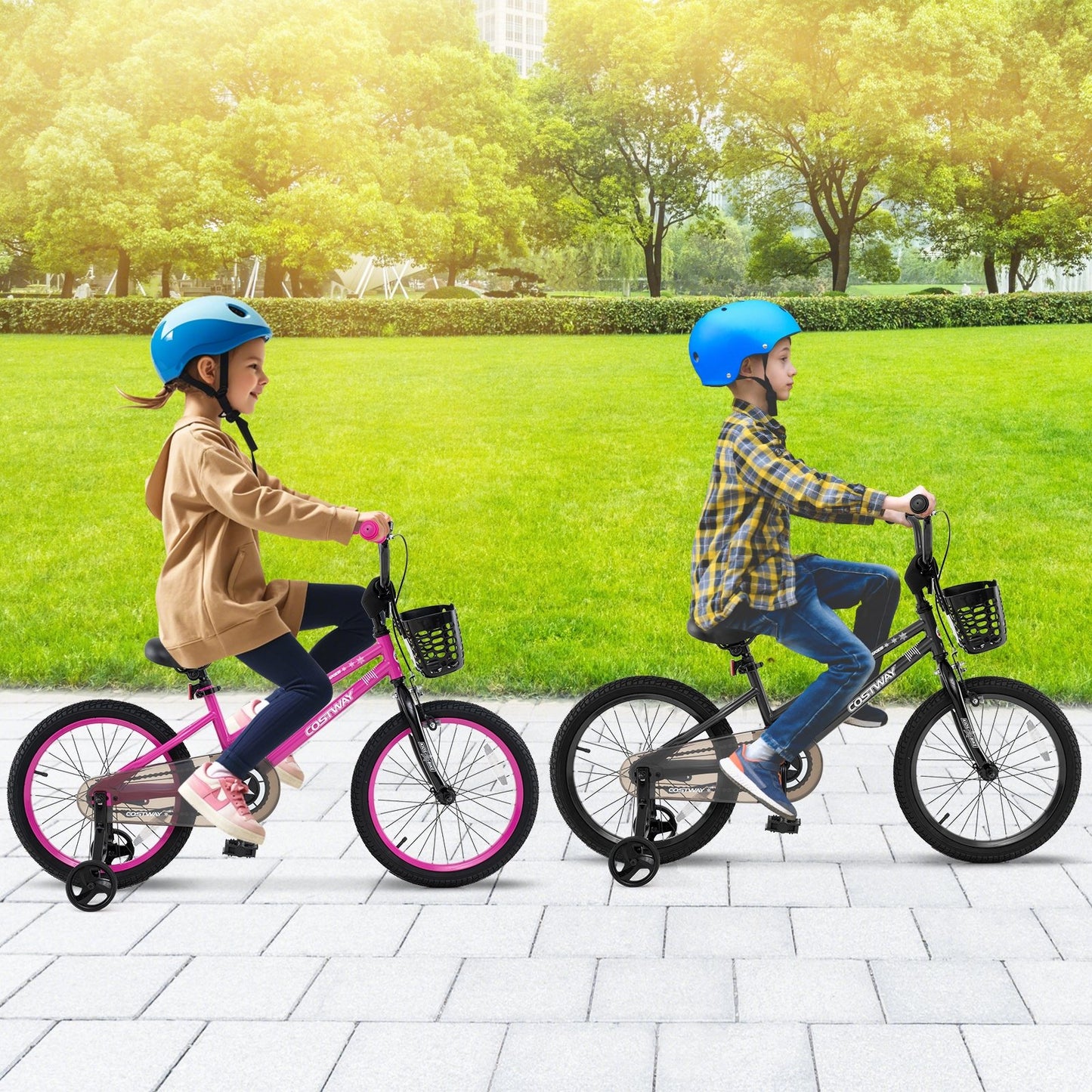 14 Inch Kids Bike with Basket and Training Wheels for Children Aged 4-5 Years Old