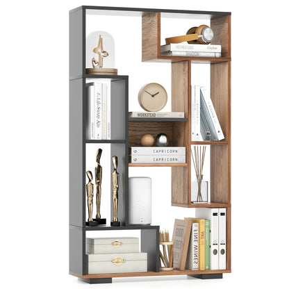 47-Inch Tall Bookshelf for Home Office Living Room-Natural & Black