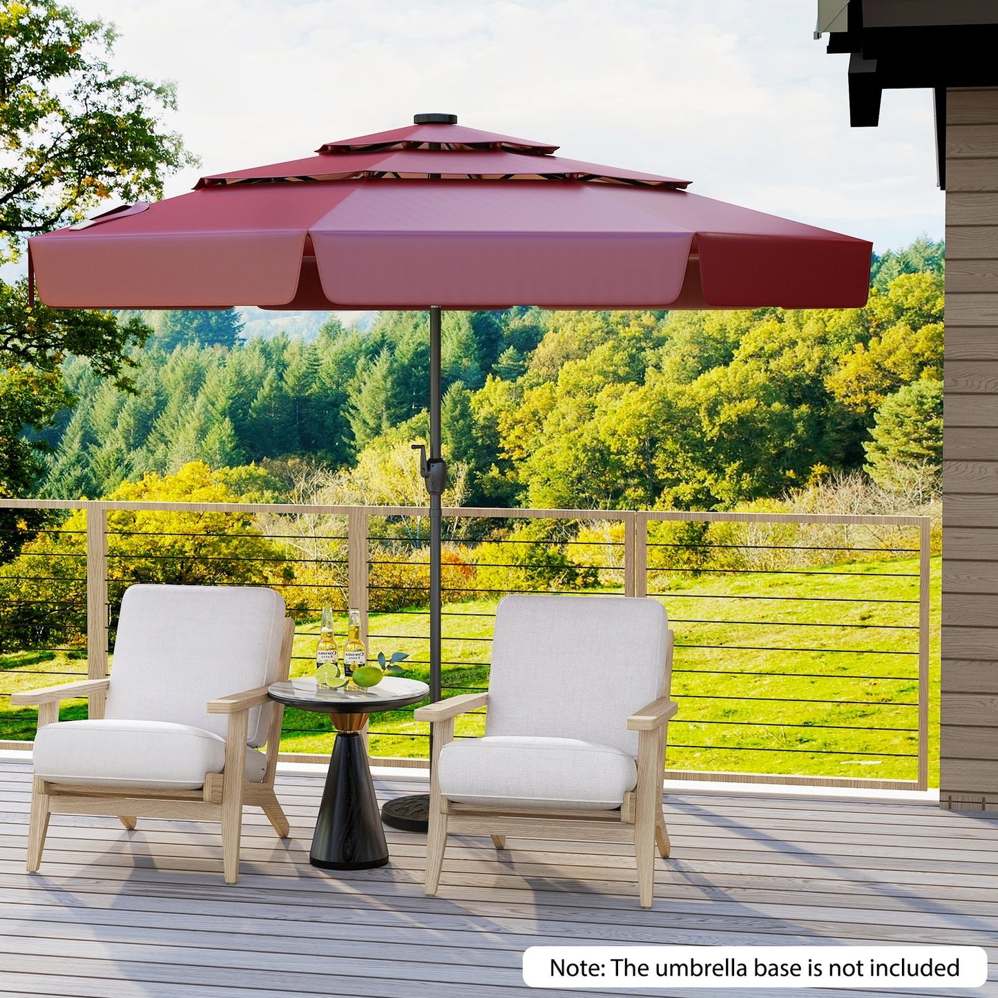 10 Feet Solar Patio Umbrella with 3-Tier Vented Top-Beige