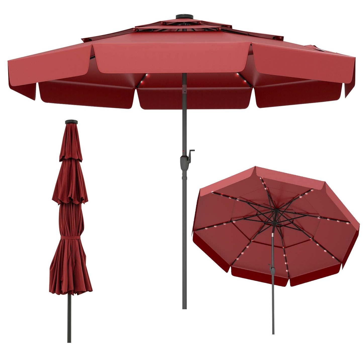 10 Feet Solar Patio Umbrella with 3-Tier Vented Top-Beige