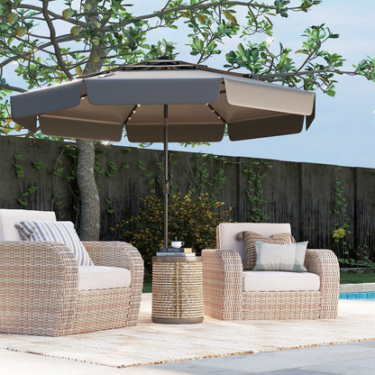 10 Feet Solar Patio Umbrella with 3-Tier Vented Top-Beige