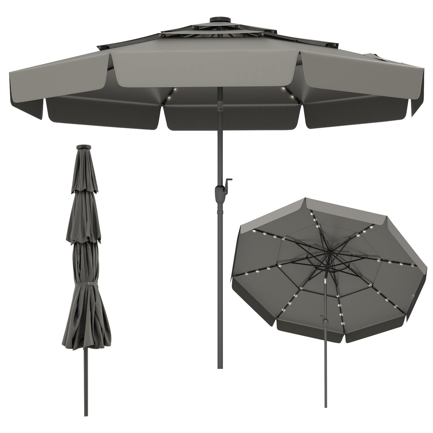 10 Feet Solar Patio Umbrella with 3-Tier Vented Top-Beige