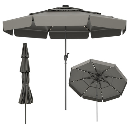 10 Feet Solar Patio Umbrella with 3-Tier Vented Top-Beige