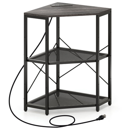 Corner Printer Stand with Power Outlet 3-Tier Storage Rack with Adjustable Shelf-Black