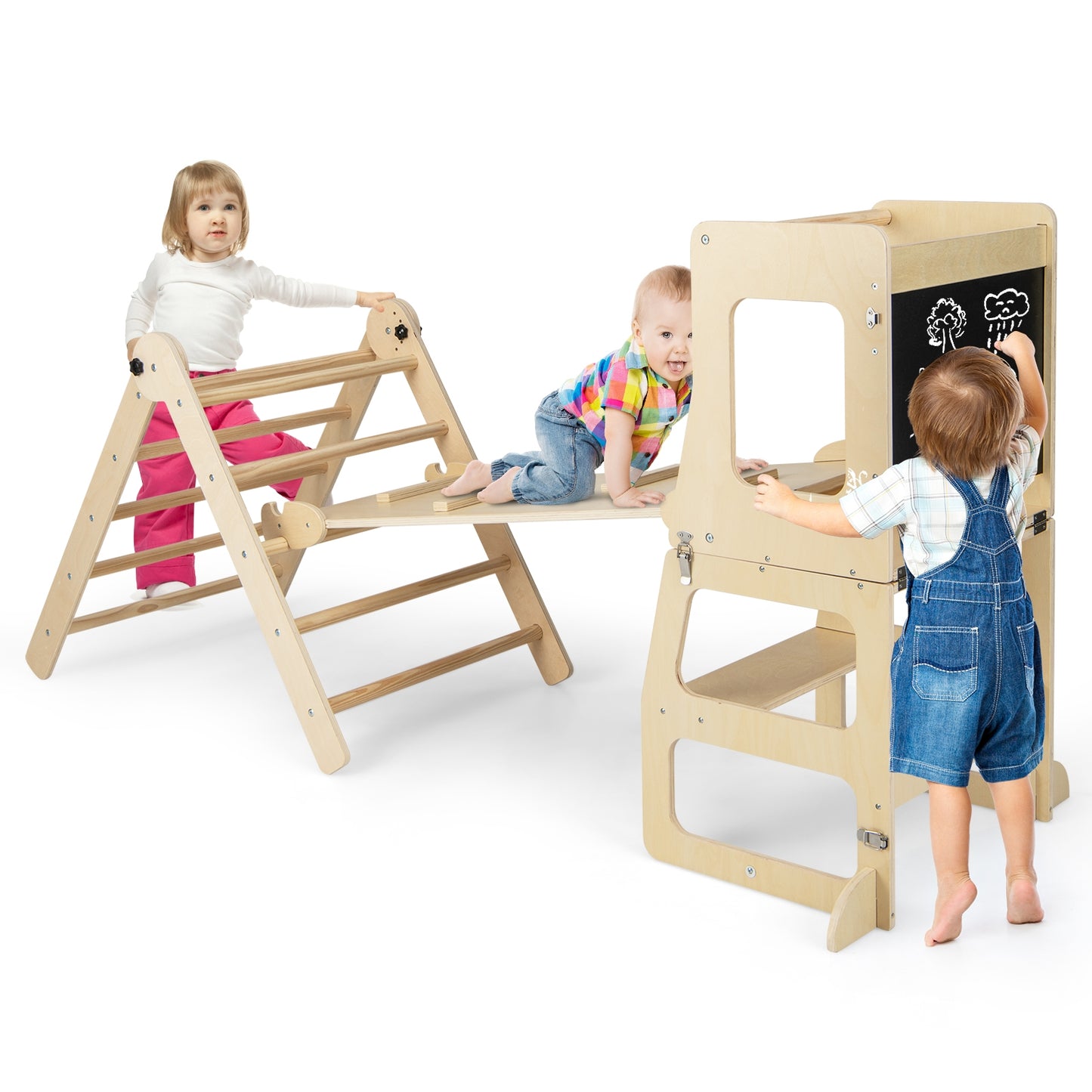 7-in-1 Toddler Climbing Toy Connected Table and Chair Set for Boys and Girls Aged 3-14 Years Old-Multicolor