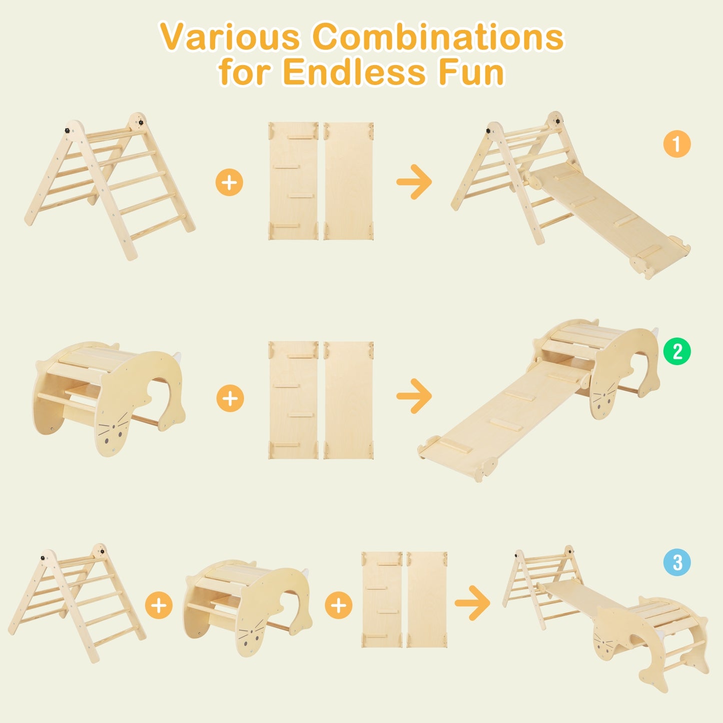 7-in-1 Indoor Climbing Toys for Toddlers with Reversible Ramp-Natural