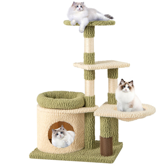 38 Inch Tall Multi-Level Aesthetic Kitten Tower with Condo and Bed-Green