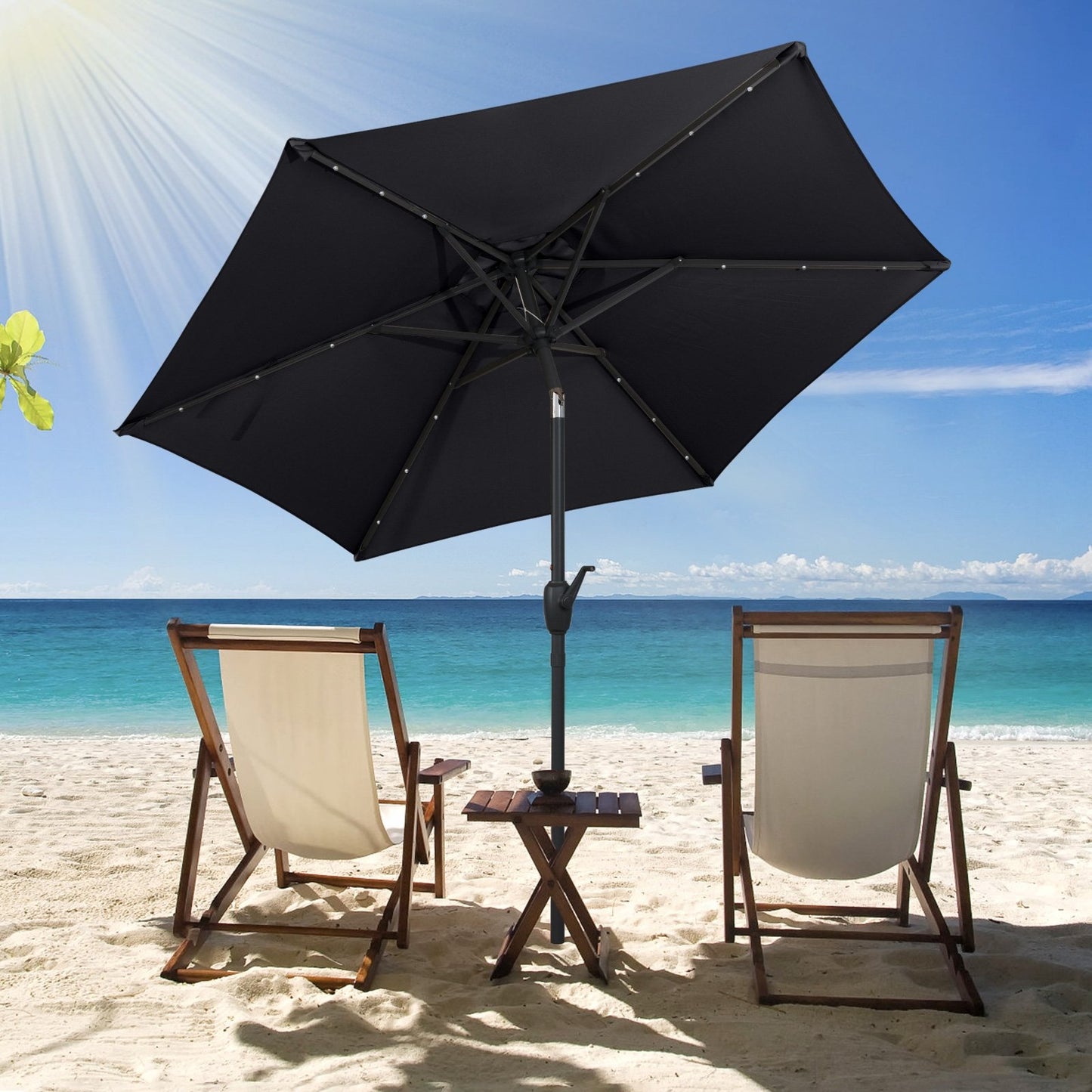 7.5 Feet Solar Powered Patio Umbrella with LED Lights and Crank Handle-Beige