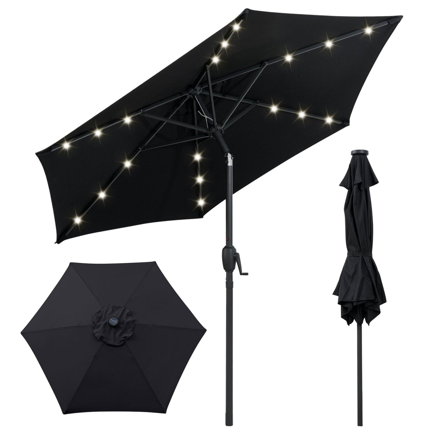 7.5 Feet Solar Powered Patio Umbrella with LED Lights and Crank Handle-Beige