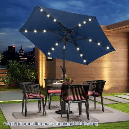 7.5 Feet Solar Powered Patio Umbrella with LED Lights and Crank Handle-Beige