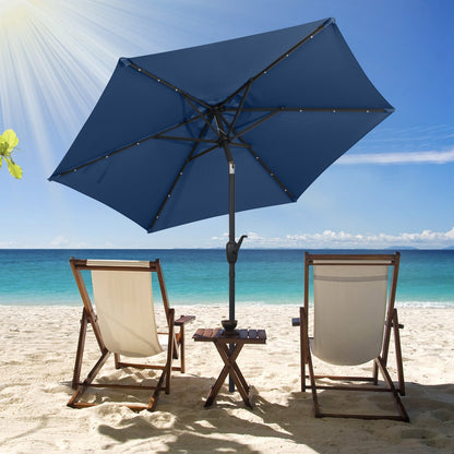 7.5 Feet Solar Powered Patio Umbrella with LED Lights and Crank Handle-Beige