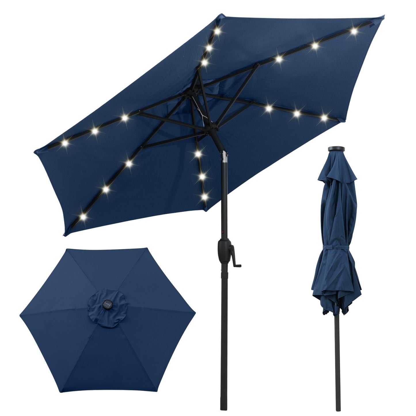 7.5 Feet Solar Powered Patio Umbrella with LED Lights and Crank Handle-Beige