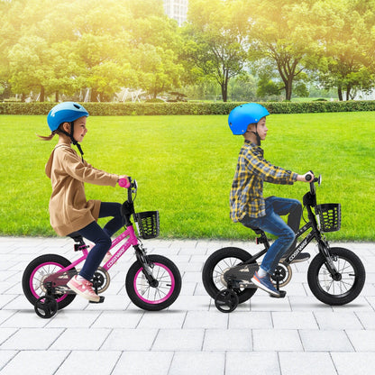 14 Inch Kids Bike with Basket and Training Wheels for Children Aged 4-5 Years Old