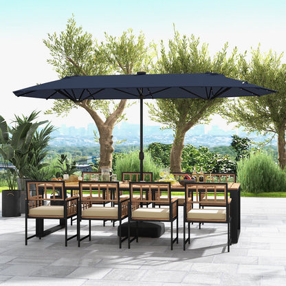 13FT Double-sided Patio Umbrella with Solar Lights for Garden Pool Backyard-Beige