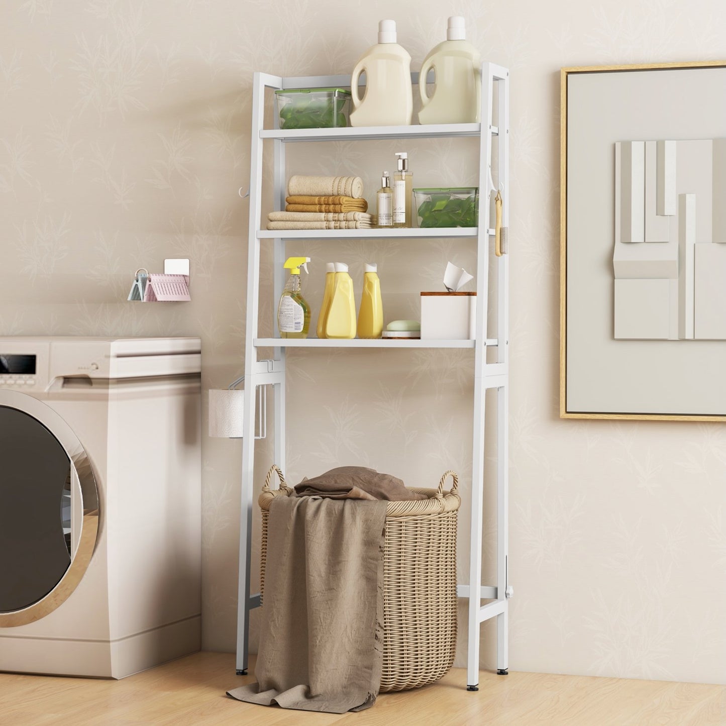 3-Tier Freestanding Over The Toilet Storage Shelf with Adjustable Bottom Bar-Black