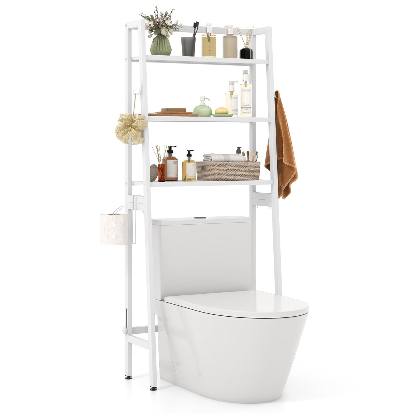 3-Tier Freestanding Over The Toilet Storage Shelf with Adjustable Bottom Bar-Black