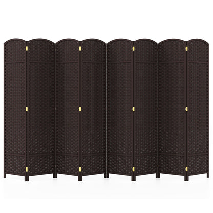 8-Panel Folding Room Divider with Hand-woven Texture and Wood Frame-Black