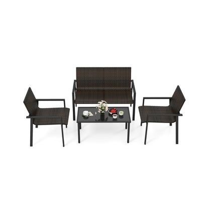 4 Pieces Patio Furniture Set with Heavy Duty Galvanized Metal Frame-Brown