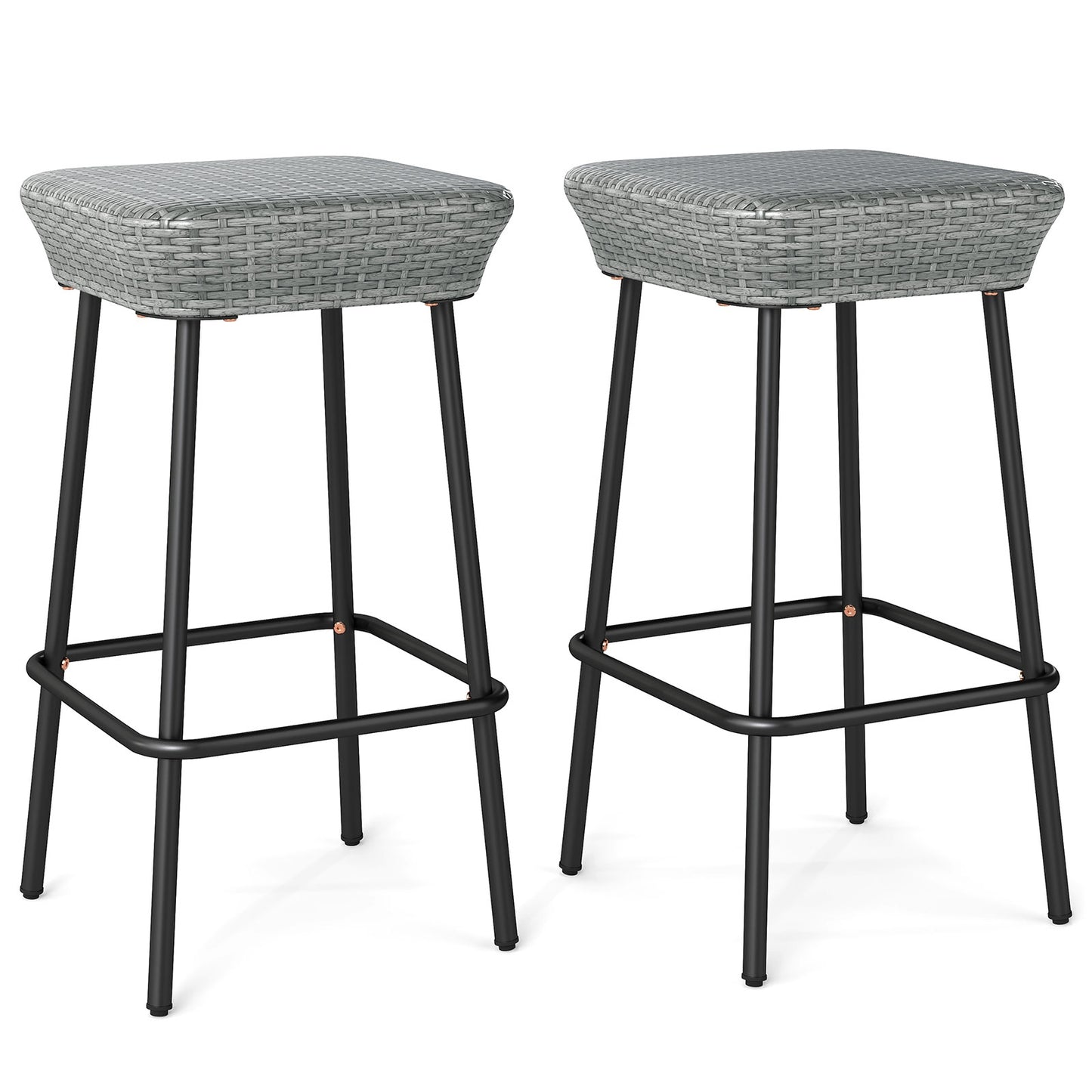 29.5 Inches Patio Bar Stools Set of 2 with Rattan Seat and Footrest