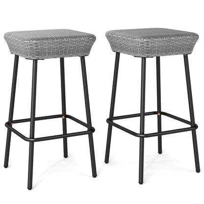 29.5 Inches Patio Bar Stools Set of 2 with Rattan Seat and Footrest